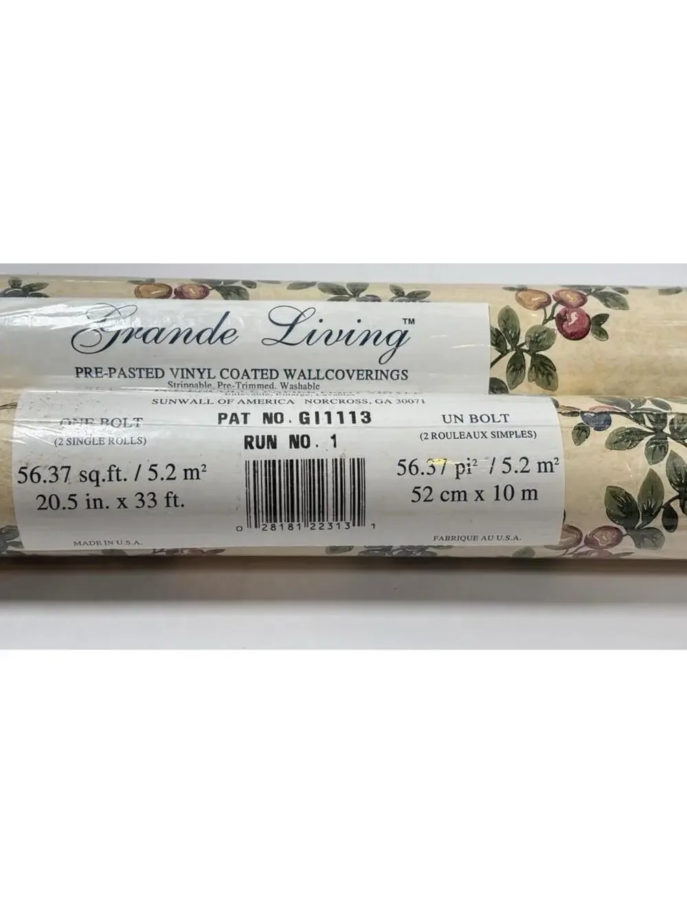 Set Of 2 VTG Grande Living Pre Pasted Floral Wallpaper 56.37 Sq Ft